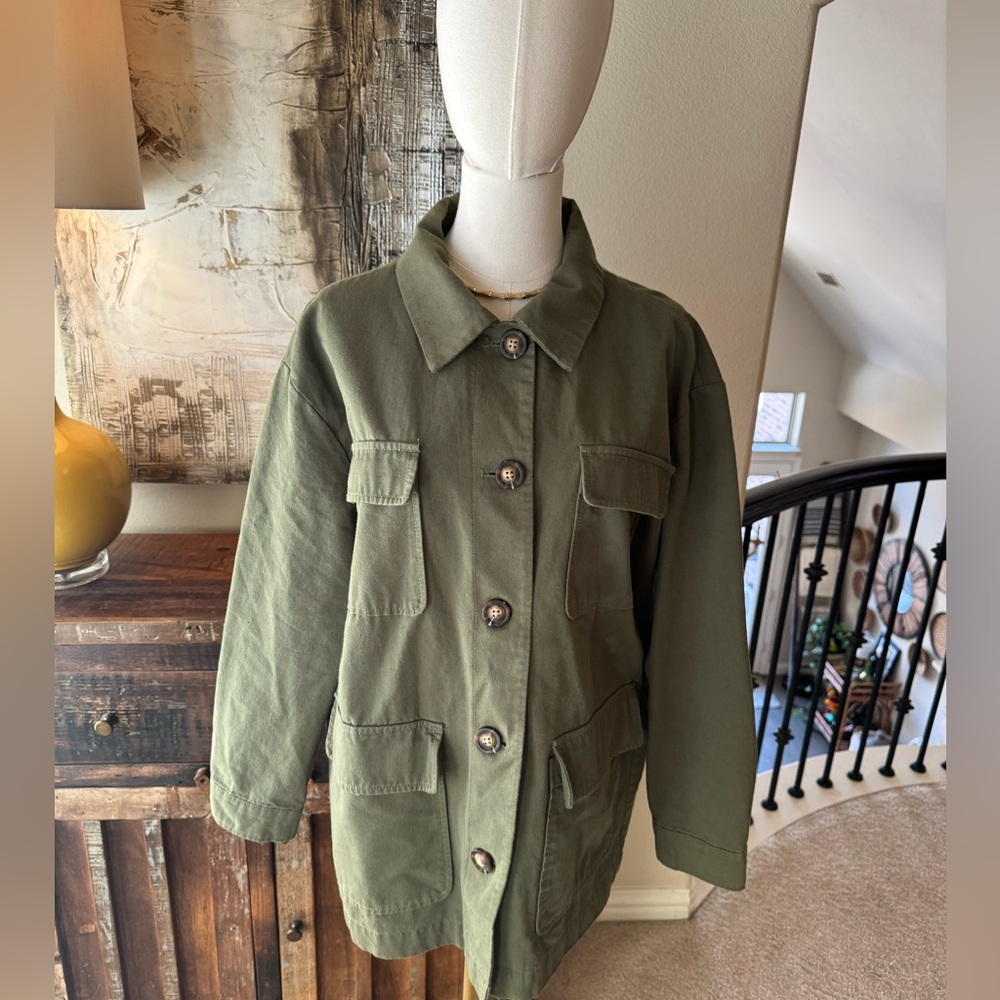 New Mango Olive Green Utility Jacket with Pockets- size M - Picture 3 of 10